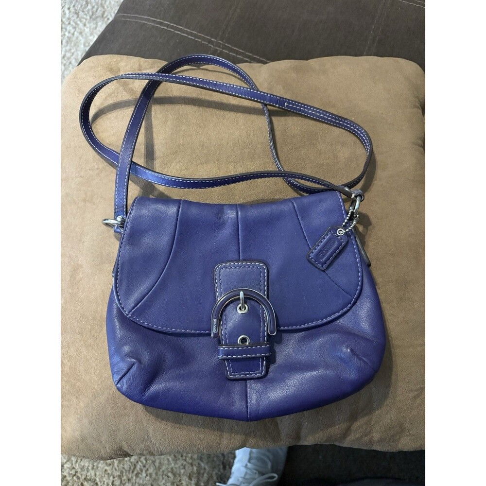 Coach Purple Leather Soho Flap over Small Crossbody Purse Y2K Vtg Boho Bag Fold